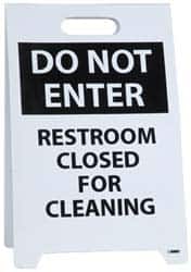 NMC - Do Not Enter - Restroom Closed for Cleaning, Do Not Enter - Work in Progress, 12" Wide x 19" High, Plastic Floor Sign - A-Frame, Black on White, For Restroom, Janitorial & Housekeeping - Benchmark Tooling