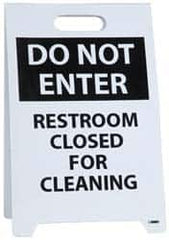 NMC - Do Not Enter - Restroom Closed for Cleaning, Do Not Enter - Work in Progress, 12" Wide x 19" High, Plastic Floor Sign - A-Frame, Black on White, For Restroom, Janitorial & Housekeeping - Benchmark Tooling