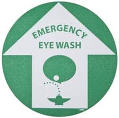 NMC - Emergency Eye Wash, Anti-Skid Pressure-Sensitive Vinyl Floor Sign - Round, Green on White, Adhesive Backed, For First Aid - Benchmark Tooling