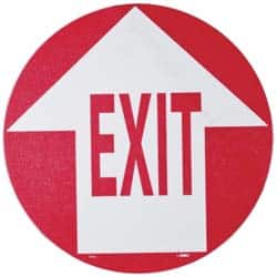 NMC - Exit, Anti-Skid Pressure-Sensitive Vinyl Floor Sign - Round, Red on White, Adhesive Backed, For Exit, Entrance & Directional - Benchmark Tooling