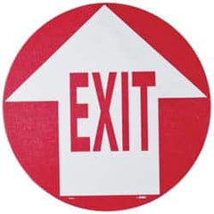 NMC - Exit, Anti-Skid Pressure-Sensitive Vinyl Floor Sign - Round, Red on White, Adhesive Backed, For Exit, Entrance & Directional - Benchmark Tooling