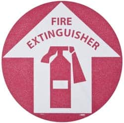NMC - Fire Extinguisher, Anti-Skid Pressure-Sensitive Vinyl Floor Sign - Round, Red on White, Adhesive Backed, For Fire - Benchmark Tooling