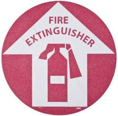 NMC - Fire Extinguisher, Anti-Skid Pressure-Sensitive Vinyl Floor Sign - Round, Red on White, Adhesive Backed, For Fire - Benchmark Tooling