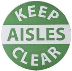 NMC - Keep Aisles Clear, Anti-Skid Pressure-Sensitive Vinyl Floor Sign - Round, Green on White, Adhesive Backed, For Accident Prevention - Benchmark Tooling