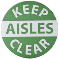 NMC - Keep Aisles Clear, Anti-Skid Pressure-Sensitive Vinyl Floor Sign - Round, Green on White, Adhesive Backed, For Accident Prevention - Benchmark Tooling