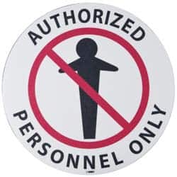 NMC - Authorized Personnel Only, Anti-Skid Pressure-Sensitive Vinyl Floor Sign - Round, Black & Red on White, Adhesive Backed, For Security & Admittance - Benchmark Tooling