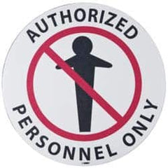 NMC - Authorized Personnel Only, Anti-Skid Pressure-Sensitive Vinyl Floor Sign - Round, Black & Red on White, Adhesive Backed, For Security & Admittance - Benchmark Tooling