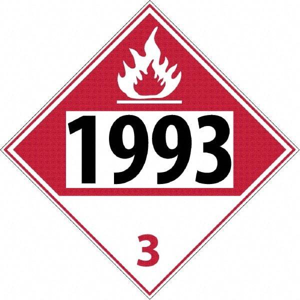 NMC - DOT - Shipping & Vehicle - 1993, 10-3/4" Wide x 10-3/4" High, Rigid Plastic Placard - Black & Red on White, UV Resistant, Chemical Resistant, Graffiti Proof - Benchmark Tooling