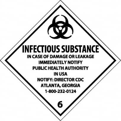 NMC - Infectious Substance - In Case of Damage or Leakage Immediately Notify Public Authority in U.S.A. - Notify: Director... DOT Shipping Label - 4" High x 4" Wide - Benchmark Tooling