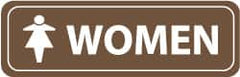 NMC - Women, 11" Wide x 3.5" High, Acrylic Sign - English, White on Brown, Wall Mount - Benchmark Tooling