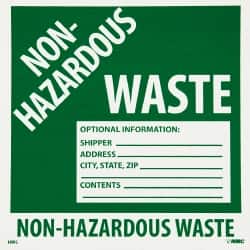 NMC - Non-Hazardous Materials Label - Legend: Non-Regulated Waste Optional Information: Shipper___, Address___, City, State, Zip___, Contents___, English, Green & White, 6" Long x 6" High, Sign Muscle Finish - Benchmark Tooling