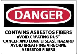 NMC - "Danger - Contains Asbestos Fibers - Avoid Creating Dust - Cancer and Lung Disease Hazard - Avoid Breathing Airborne...", 3" Long x 5" Wide, Pressure-Sensitive Vinyl Safety Sign - Rectangle, 0.004" Thick, Use for Hazardous Materials - Benchmark Tooling
