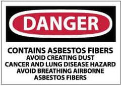 NMC - "Danger - Contains Asbestos Fibers - Avoid Creating Dust - Cancer and Lung Disease Hazard - Avoid Breathing Airborne...", 3" Long x 5" Wide, Pressure-Sensitive Vinyl Safety Sign - Rectangle, 0.004" Thick, Use for Hazardous Materials - Benchmark Tooling