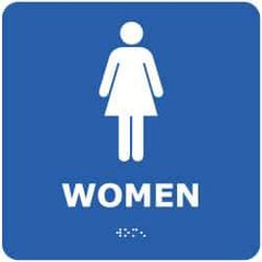 NMC - Women, 8" Wide x 8" High, Plastic Sign - English, Braille, White on Blue, Wall Mount - Benchmark Tooling