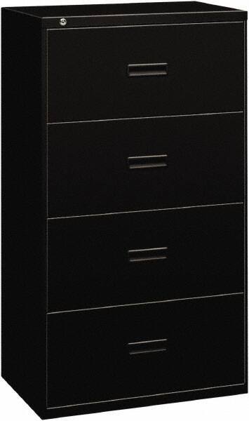 Basyx - 36" Wide x 53-1/4" High x 19-1/4" Deep, 4 Drawer Lateral File - Steel, Black - Benchmark Tooling