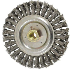 Weiler - 6" OD, 5/8" Arbor Hole, Stringer Bead Steel Wheel Brush - 1/2" Face Width, 1-1/8" Trim Length, 0.02" Filament Diam, 12,500 RPM - Benchmark Tooling