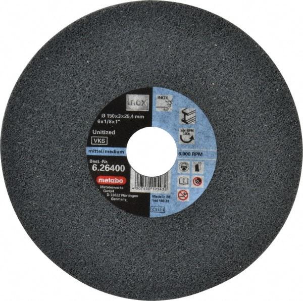 Metabo - 6" Medium Grade Zirconia Alumina Deburring Disc - 1" Center Hole, Spindle Mount Connection, Black - Benchmark Tooling
