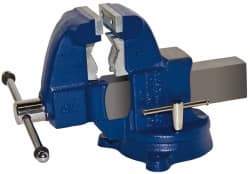 Gibraltar - 3-1/2" Jaw Width x 4" Jaw Opening Capacity, 4-1/2" Throat Depth, Bench & Pipe Combination Vise - 1/8 to 2-1/2" Pipe Capacity, Swivel Base, Bolt Down Attachment, Ductile Iron - Benchmark Tooling