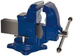 Gibraltar - 5" Jaw Width x 7-1/2" Jaw Opening Capacity, 6" Throat Depth, Bench & Pipe Combination Vise - 1/8 to 4-1/2" Pipe Capacity, Swivel Base, Bolt Down Attachment, Ductile Iron - Benchmark Tooling