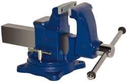 Gibraltar - 5" Jaw Width, 8" Opening Capacity, 5" Throat Depth, Ductile Iron Swivel Bench Vise - Bolt Down Base Attachment - Benchmark Tooling