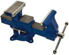 Gibraltar - 8" Jaw Width x 8-1/2" Jaw Opening Capacity, 4-3/4" Throat Depth, Bench & Pipe Combination Vise - 1/8 to 4-1/2" Pipe Capacity, Swivel Base, Bolt Down Attachment, Ductile Iron - Benchmark Tooling