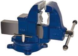 Gibraltar - 4-1/2" Jaw Width x 6" Jaw Opening Capacity, 5-1/2" Throat Depth, Bench & Pipe Combination Vise - 1/8 to 3-1/2" Pipe Capacity, Swivel Base, Bolt Down Attachment, Ductile Iron - Benchmark Tooling