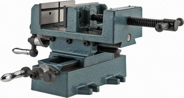 Wilton - 4" Jaw Opening Capacity x 1-3/8" Throat Depth, Horizontal Drill Press Vise - 4" Wide x 1-3/8" High Jaw, Cross Slide Base, Standard Speed, 7" OAL x 5-3/4" Overall Height, Cast Iron - Benchmark Tooling