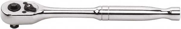 GearWrench - 3/8" Drive Pear Head Quick-Release Ratchet - Full Polish Chrome Finish, 7-7/8" OAL, 45 Gear Teeth, Button Head - Benchmark Tooling