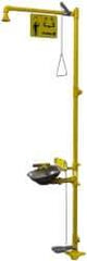 Bradley - 1-1/4" Inlet, 26 GPM shower Flow, Drench shower, Eye & Face Wash Station - Bowl, Triangular Pull Rod, Push Flag & Foot Treadle Activated, Galvanized Steel Pipe, Plastic Shower Head, 3 GPM Bowl Flow, Corrosion Resistant, Top or Mid Supply - Benchmark Tooling