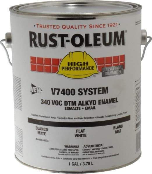 Rust-Oleum - 1 Gal White Flat Finish Alkyd Enamel Paint - 230 to 425 Sq Ft per Gal, Interior/Exterior, Direct to Metal, <340 gL VOC Compliance - Benchmark Tooling