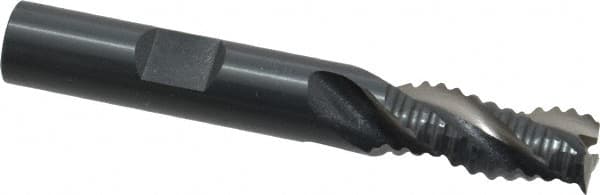 OSG - 3/8" Diam, Coarse Pitch, 3/4" LOC, 3 Flute Cobalt Corner Chamfer Roughing End Mill - Uncoated, 2-5/8" OAL, 3/8" Shank Diam, Single End, Centercutting, 35° Helix - Benchmark Tooling