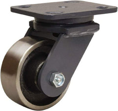 Hamilton - 4" Diam x 1-1/2" Wide x 5-5/8" OAH Top Plate Mount Swivel Caster - Forged Steel, 1,400 Lb Capacity, Straight Roller Bearing, 4 x 5" Plate - Benchmark Tooling