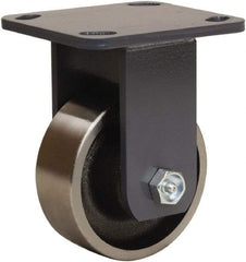 Hamilton - 4" Diam x 1-1/2" Wide x 5-5/8" OAH Top Plate Mount Rigid Caster - Forged Steel, 1,400 Lb Capacity, Straight Roller Bearing, 4 x 4-1/2" Plate - Benchmark Tooling