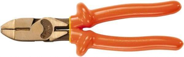 Ampco - 8-3/4" OAL, Insulated Side Cutting Linesman's Pliers - Smooth Jaw, 1000 Volt Insulated Handles - Benchmark Tooling