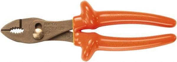 Ampco - 8-3/16" OAL, Insulated Adjustable Combination Pliers - Grooved Jaw, 1000 Volt Insulated Handles - Benchmark Tooling