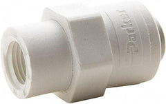Parker - 1/2" Outside Diam, 3/8 NPTF, Polypropylene Push-to-Connect Tube Female Connector - 150 Max psi, White - Benchmark Tooling