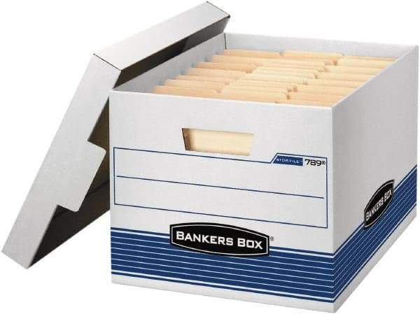 BANKERS BOX - 1 Compartment, 12 Inch Wide x 15 Inch Deep x 10 Inch High, File Storage Box - 1 Ply Bottom, 1 Ply End, 1 Ply Side, White and Blue - Benchmark Tooling