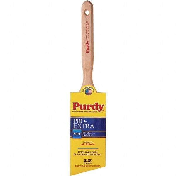 Purdy - 2-1/2" Angled Nylon/Polyester General Purpose Paint Brush - 3-3/16" Bristle Length, 7-1/4" Wood Fluted Handle - Benchmark Tooling