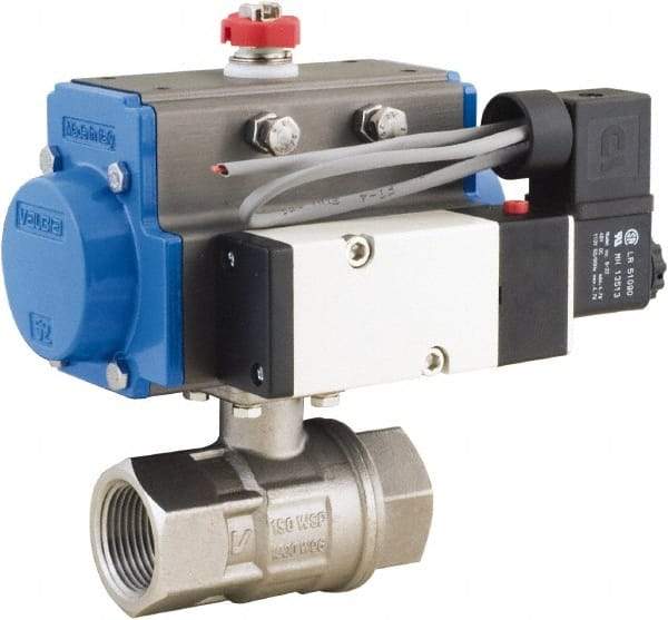 BONOMI - 3" Pipe, 1,000 psi WOG Rating 316 Stainless Steel Pneumatic Double Acting with Solenoid Actuated Ball Valve - PTFE Seal, Full Port, 150 psi WSP Rating, NPT End Connection - Benchmark Tooling