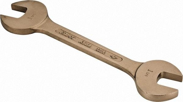 Ampco - 1-1/4" x 1-7/16" Nonsparking Open End Wrench - 14-3/8" OAL, Double End, Plain Finish, 15° Head Angle - Benchmark Tooling