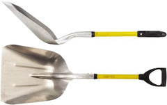 Ampco - 11" High x 14" Wide Square Aluminum Shovel - 40" Long Fiberglass D-Grip Handle, No Step - Benchmark Tooling