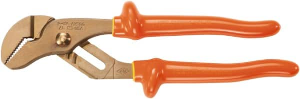 Ampco - 10-1/4" OAL, 1-1/2" Max Capacity, Groove Joint Tongue & Groove Pliers - Grooved Straight Jaws, Insulated Handles - Benchmark Tooling