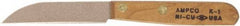 Ampco - 3-1/8" Long Blade, Nickel-Tin-Copper Alloy, Fine Edge, Fixed Blade Knife - 6.75" OAL, Wood Handle - Benchmark Tooling