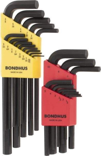 Bondhus - 22 Piece L-Key Hex Key Set - Hex Range 0.05 to 3/8", 11" OAL, Protanium High Torque Steel - Benchmark Tooling