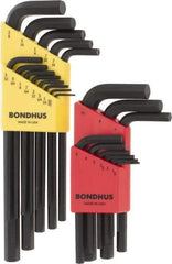 Bondhus - 22 Piece L-Key Hex Key Set - Hex Range 0.05 to 3/8", 11" OAL, Protanium High Torque Steel - Benchmark Tooling