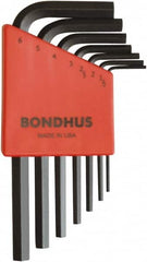 Bondhus - 7 Piece L-Key Ball End Hex Key Set - Hex Range 1.5 to 6mm, 8" OAL, Protanium High Torque Steel - Benchmark Tooling
