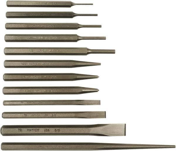 Mayhew - 12 Piece Punch & Chisel Set - 1/4 to 5/8" Chisel, 1/8 to 3/8" Punch, Hex Shank - Benchmark Tooling