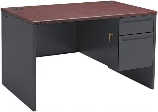 Hon - Steel-Reinforced High-Pressure Laminate/Metal Right Pedestal Desk - 48" Wide x 30" Deep x 29" High, Mahogany/Charcoal - Benchmark Tooling