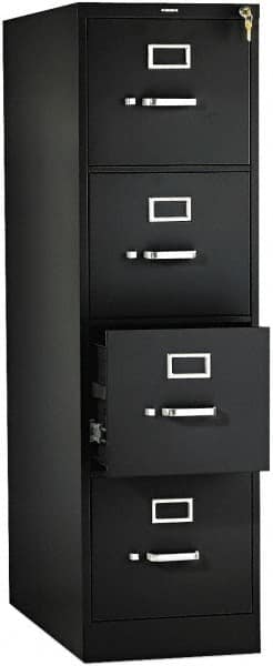 Hon - 15" Wide x 52" High x 26-1/2" Deep, 4 Drawer Vertical File with Lock - Steel, Black - Benchmark Tooling