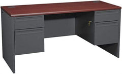 Hon - 69" Long x 29-1/2" High x 29-1/2" Deep, 4 Drawer Kneespace Credenza - Mahogany/Charcoal (Color), Metal - Benchmark Tooling